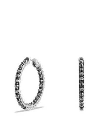 David Yurman Cable Berries Faceted Hematine Hoop Earrings In Black/silver