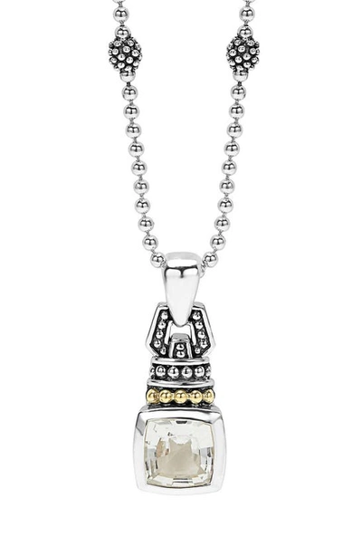 Lagos 18k Gold And Sterling Silver Caviar Color Pendant Necklace With White Topaz, 16 In White/silver