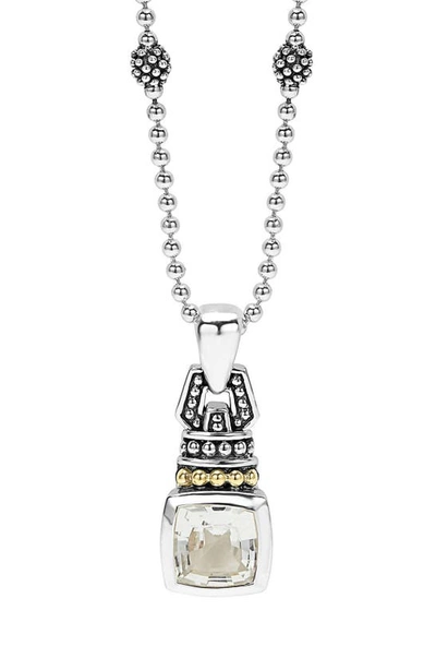 Lagos 18k Gold And Sterling Silver Caviar Color Pendant Necklace With White Topaz, 16 In White Topaz