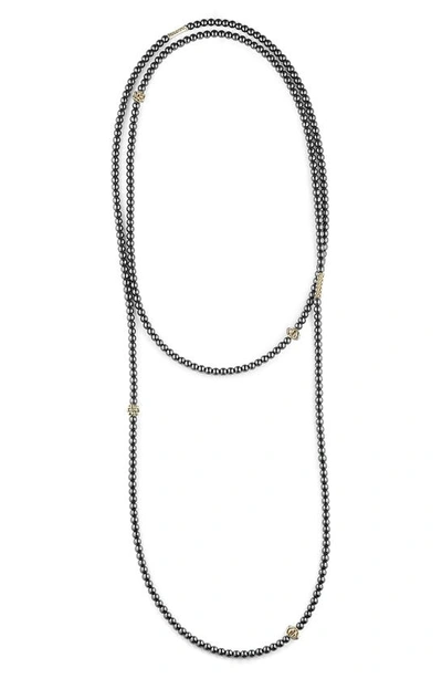Lagos 18k Gold And Hematite Single Strand Caviar Icon Station Necklace, 34 In Hematite/ Gold