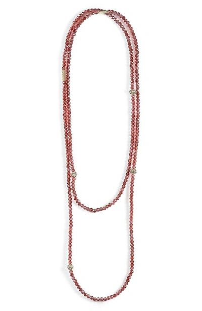 Lagos 18k Gold And Garnet Single Strand Caviar Icon Station Necklace, 34 In Garnet/ Gold