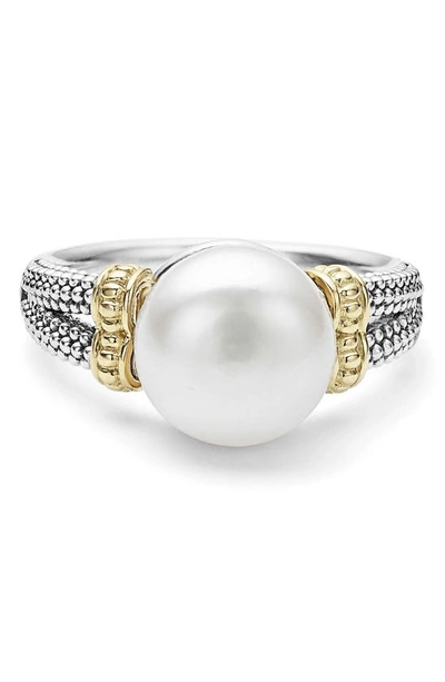 Lagos 18k Gold And Sterling Silver Luna Ring With Cultured Freshwater Pearl In White/multi