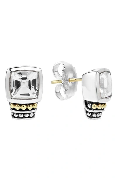 Lagos 18k Gold And Sterling Silver Caviar Color Stud Earrings With White Topaz In White Topaz