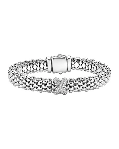 Lagos Sterling Silver Caviar Diamond X Rope Bracelet In White/silver