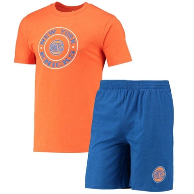 Concepts Sport Men's  Blue, Orange New York Knicks T-shirt And Shorts Sleep Set In Blue,orange