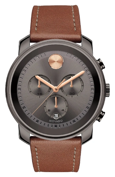 Movado 'bold' Chronograph Leather Strap Watch, 44mm In Gray