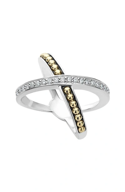 Lagos 18k Gold And Sterling Silver X Ring With Diamonds In Silver/gold
