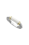 Lagos 18k Gold And Sterling Silver White Caviar Stacking Ring In White/multi
