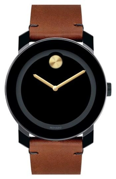 Movado Men's 42mm Large Bold Tr90 Watch With Leather Strap In Black/gold