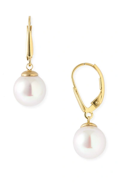 Majorica 10mm White Simulated Pearl Drop Eurowire Earrings In White Pearl / Gold