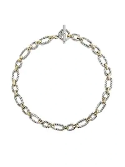 David Yurman Cushion Chain Link Necklace With Blue Sapphires And 18k Gold In Silver/gold