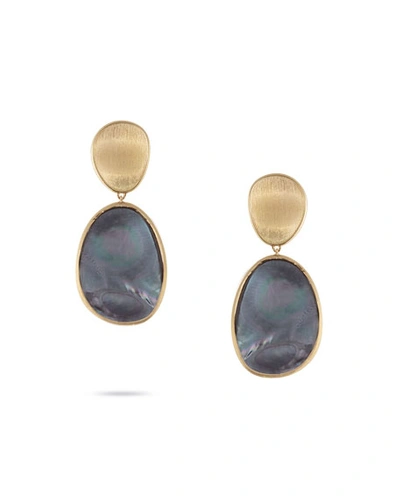 Marco Bicego 18k Yellow Gold Lunaria Black Mother-of-pearl Double Drop Earrings In Grey Mother Of Pearl