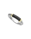 Lagos Black Caviar Ceramic 18k Gold And Sterling Silver 2 Station Stacking Ring In Black/ Gold