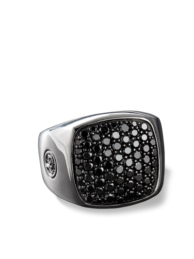 David Yurman Men's Streamline Signet Ring With Diamonds In Silver, 18.6mm In Black Diamond