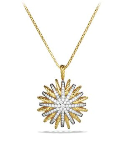 David Yurman Starburst Large Pendant With Diamonds In Gold On Chain In Yellow Gold