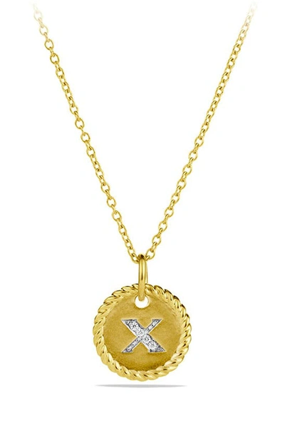 David Yurman Cable Collectibles Initial Pendant With Diamonds In Gold On Chain, 16-18 In X