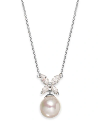 Majorica Simulated Pearl Butterfly Pendant Necklace, 16 In Silver