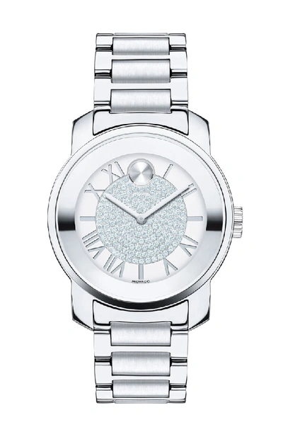 Movado 'bold' Crystal Dial Bracelet Watch, 32mm In White/silver