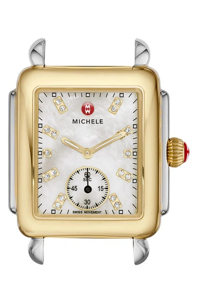 Michele Deco 16 Diamond Dial Two-tone Watch Case, 29mm X 31mm In White/gold