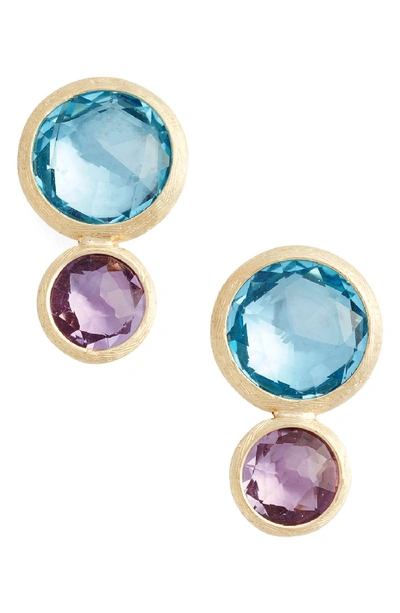 Marco Bicego 18k Yellow Gold Jaipur Two Stone Earrings With Blue Topaz And Amethyst In Blue/purple