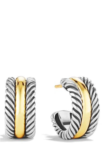 David Yurman Cable Classics Hoop Earrings With 14k Yellow Gold In Silver