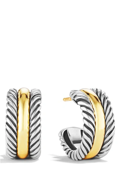 David Yurman Cable Classics Hoop Earrings With 14k Yellow Gold In Silver/gold