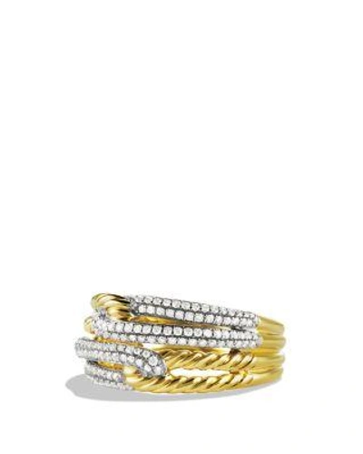 David Yurman Labyrinth Double-loop Ring With Diamonds In Gold In Yellow Gold/white Diamonds