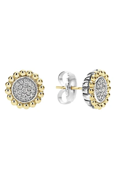 Lagos Sterling Silver And 18k Gold Caviar Stud Earrings With Diamonds In Gold/silver