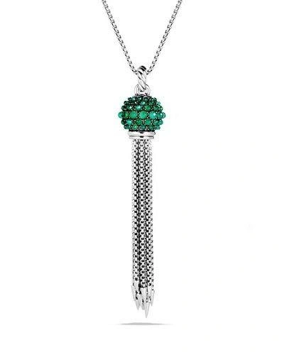David Yurman Osetra Large Tassel Necklace With Green Onyx In Green/silver