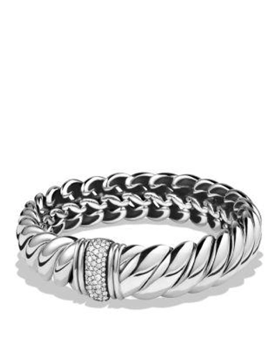 David Yurman Hampton Cable Bracelet With Diamonds In White/silver