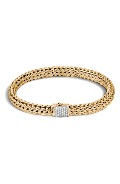 John Hardy Classic Chain 18k Gold Medium Bracelet With Diamond Pave In White/gold