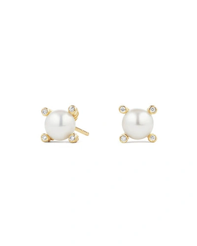 David Yurman Cable Collectibles Stud Earrings With Diamonds And Pearl In 18k Gold, 7mm In Yellow Gold