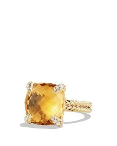 David Yurman Chatelaine Bypass Ring With Citrine & Diamonds In 18k Gold In Honey/gold