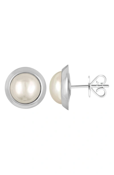 Majorica Sterling Silver Imitation Mabe Pearl Stud Earrings In White/ Silver