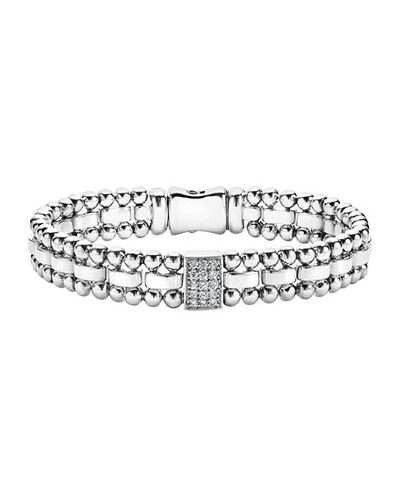 Lagos Sterling Silver Caviar Spark Diamond Rectangle Link Bracelet In White/silver
