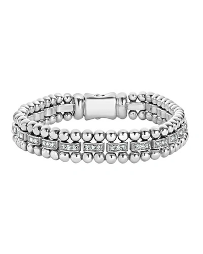 Lagos Sterling Silver Caviar Spark Diamond Link Bracelet In White/silver