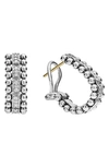 Lagos Sterling Silver Caviar Spark Diamond Oval Hoop Earrings In White/silver