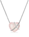 David Yurman Le Petit Coeur Sculpted Heart Chain Necklace With Milky Rose Quartz And Diamonds In Pink/silver