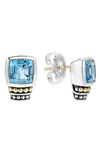 Lagos 18k Gold And Sterling Silver Caviar Color Huggie Earrings With London Blue Topaz