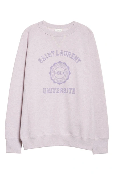 Saint Laurent Université Oversize Cotton Logo Graphic Sweatshirt In Purple
