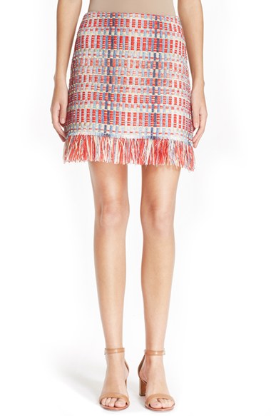 Tory Burch Tara Fringed Metallic Tweed Skirt In Indigo Lurex Tweed ...