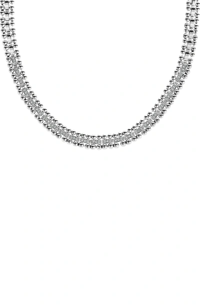 Lagos Sterling Silver Caviar Spark Diamond Collar Necklace, 18 In Silver/ Diamond