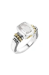 Lagos 18k Gold And Sterling Silver Caviar Color Small Ring With White Topaz In White/silver