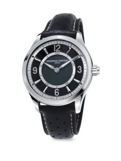 Frederique Constant Horological Swiss Quartz Leather Watch In Black