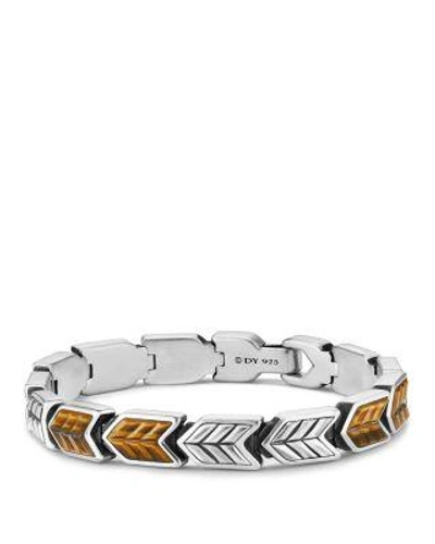 David Yurman Chevron Link Bracelet With Tiger's Eye In Brown/silver