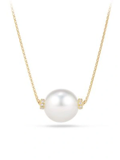 David Yurman Women's Solari Single Station Necklace In 18k Yellow Gold With Diamonds & South Sea White Pearl In White/gold