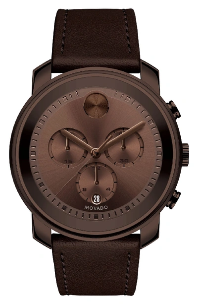 Movado 'bold' Chronograph Leather Strap Watch, 44mm In Brown