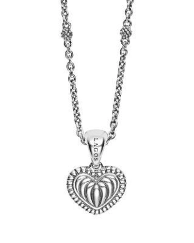 Lagos Sterling Silver Signature Caviar Fluted Heart Pendant Chain Necklace, 16