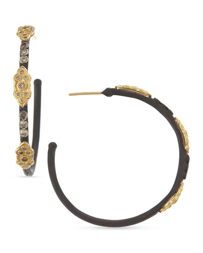 Armenta Women's Old World 18k Yellow Gold, Sterling Silver & Champagne Diamond Scroll Hoop Earrings