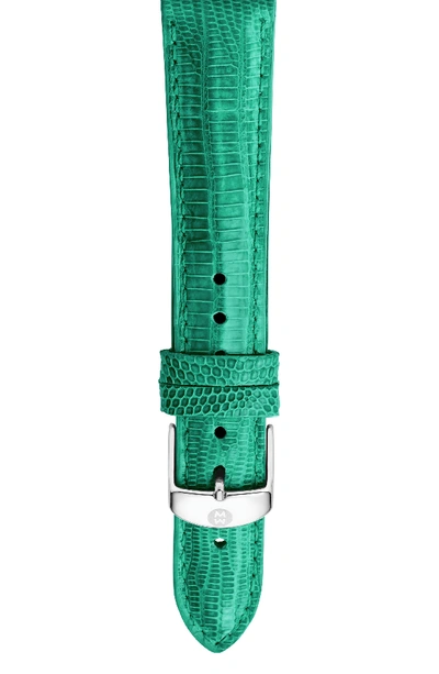 Michele Cobalt Lizard-embossed Leather Strap, 16mm In Green